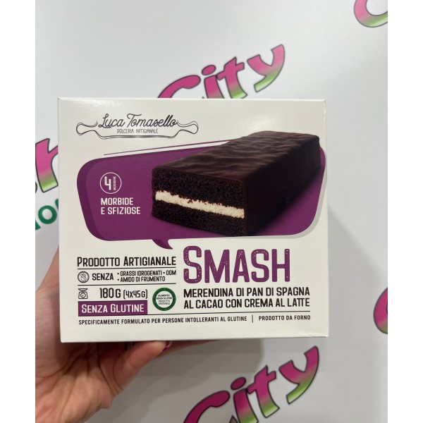 LUCA TOMASELLO PRODOTTI ARTIGIANALI SMASH MERENDA PAN DI SPAGNA AL CACAO CON CRMA AL LATTE E COPERTURA AL CACAO 4X45G