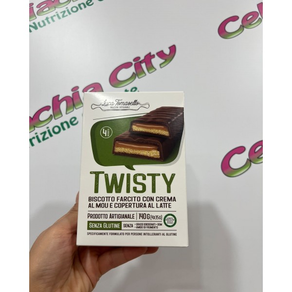 LUCA TOMASELLO PRODOTTI ARTIGINALI TWISTY BISCOTTO FARCITO CON CREMA AL MOU E COPERTURA AL LATTE 6X35G